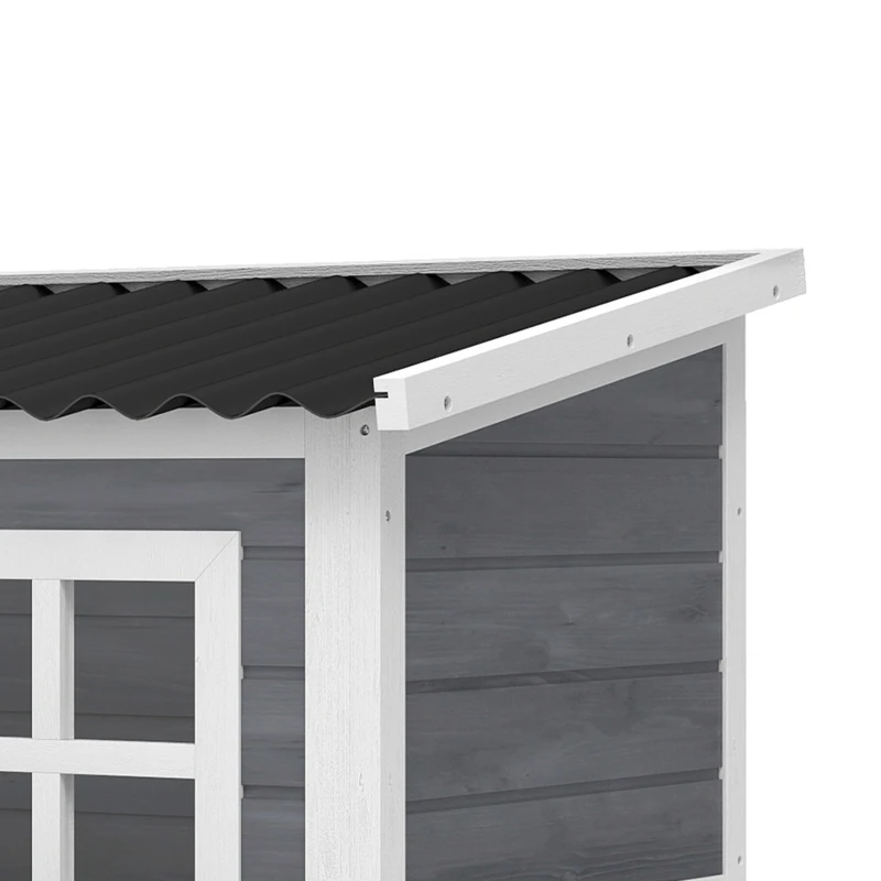 PawHut Pollaio in Legno con Nido a 3 Cubi, Tetto Impermeabile, Vassoio Estraibile per 2-4 Galline, Grigio Chiaro