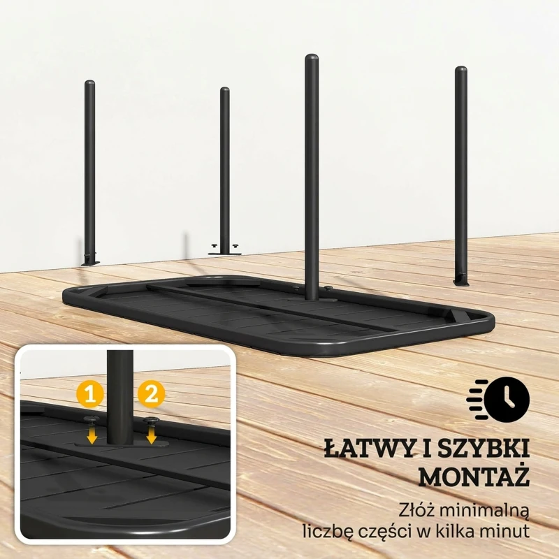 Outsunny Stolik kawowy na zewnątrz, prostokątny metalowy stolik patio z lamelowym blatem, odporny na warunki atmosferyczne