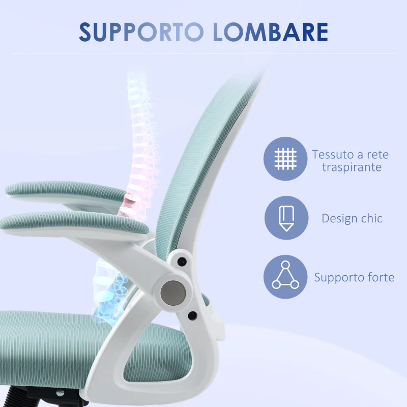 Vinsetto Sedia da Ufficio Ergonomica con Schienale a Rete e Altezza Regolabile, 65.5x61.5x88-97.5cm, Azzurro