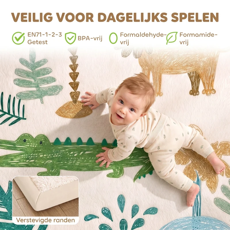 AIYAPLAY Babyspeelmat met dierenbosmotief, zacht flanel, 150 x 200 cm, antislip en waterafstotend, 0-3 jaar