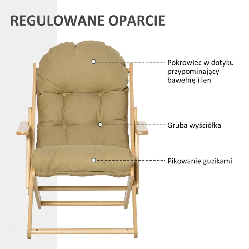 HOMCOM Fotel Akcentowy, Fotel Relaksacyjny, Regulowane Oparcie, Rama z Drewna Bukowego, do 120 kg, Brązowy