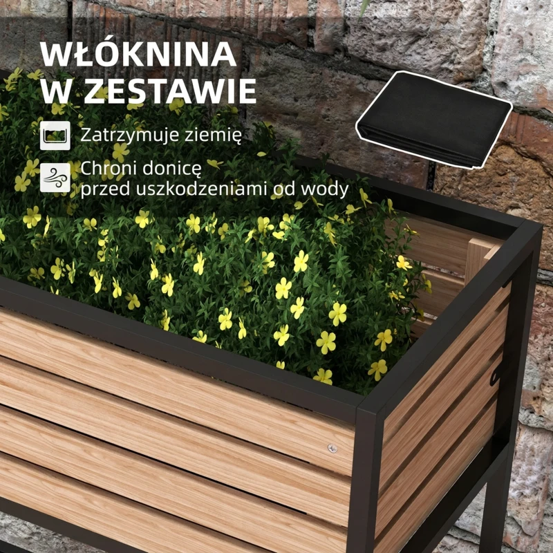 Outsunny Skrzynka na Kwiaty Podwyższony Grząd, Odporny na Warunki Atmosferyczne, 3 Skrzynki do Sadzenia, 83 cm x 39 cm x 100 cm, Naturalny + Czarny