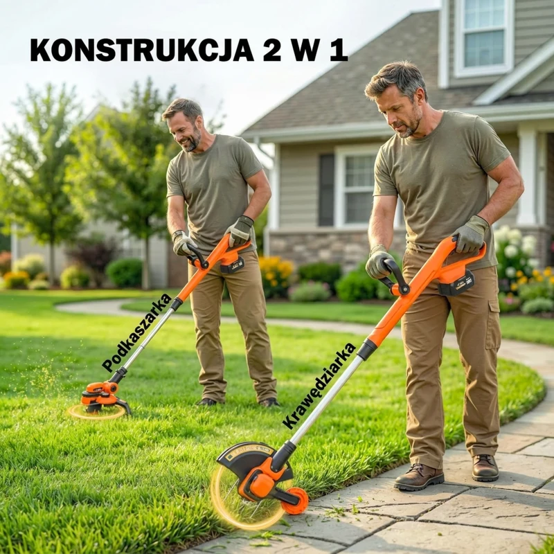 Outsunny Akumulatorowy trymer do trawy 21V z 2x4,0Ah akumulatorami, ładowarką, 25 cm szerokości cięcia, regulowanym teleskopowym uchwytem