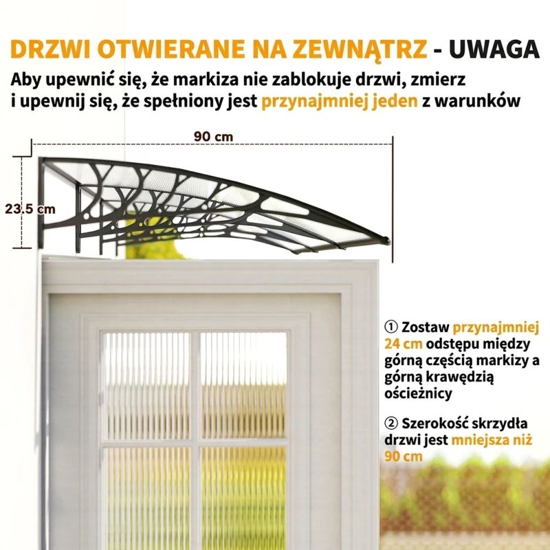 Outsunny Zadaszenie na drzwi wejściowe 90 x 295 cm, zadaszenie półokrągłe z ochroną UV, osłona na drzwi wejściowe z poliwęglanu przeciwdeszczowa na zewnątrz, Biały