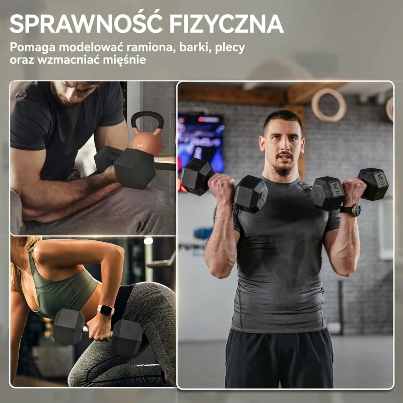 HOMCOM Hantla Hexagon, 35 kg, żeliwna hantla z antypoślizgowym uchwytem, czarno-srebrna