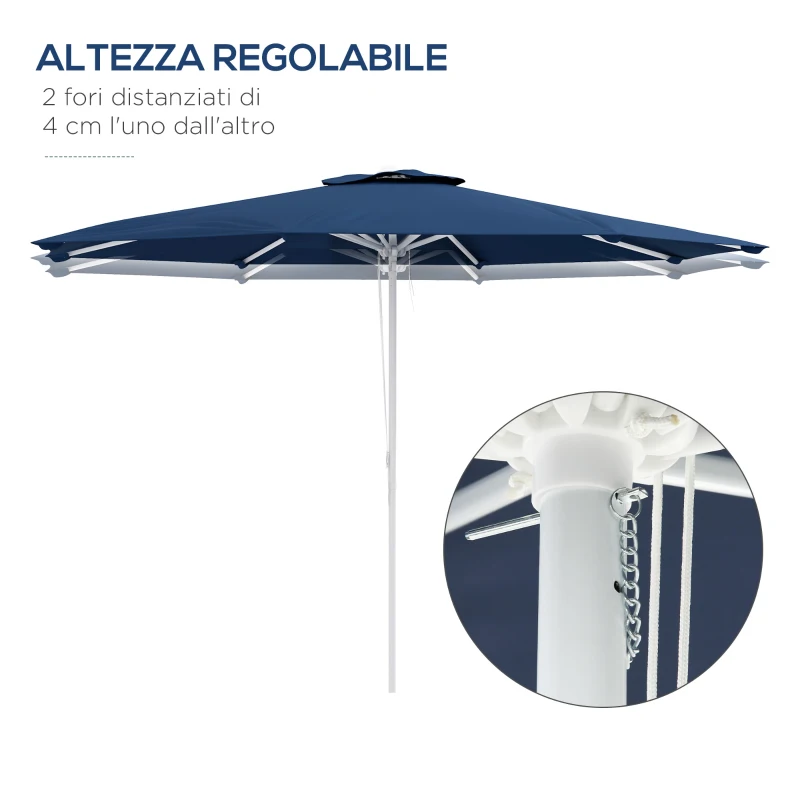 Outsunny Ombrellone da Giardino ad Altezza Regolabile in Metallo e Poliestere, Ø292x242 cm, Blu Scuro