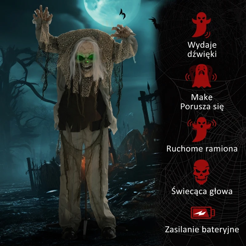 160 cm Szkielet Halloween z LED, dźwięk, dekoracja