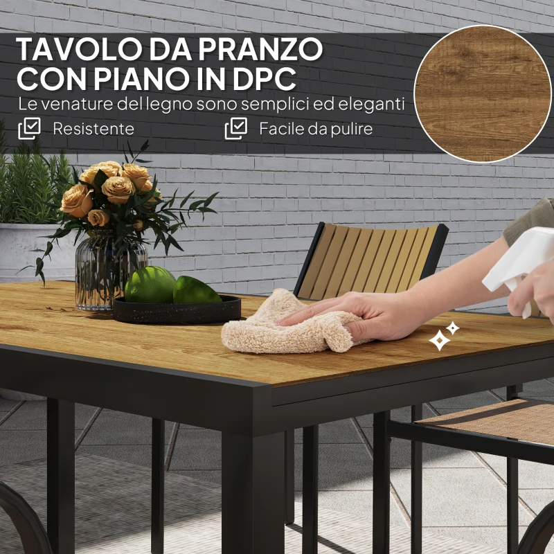 Outsunny Set Tavolo da Giardino Allungabile con 6 Sedie da Esterno Impilabili, Acciaio e Textilene, Marrone