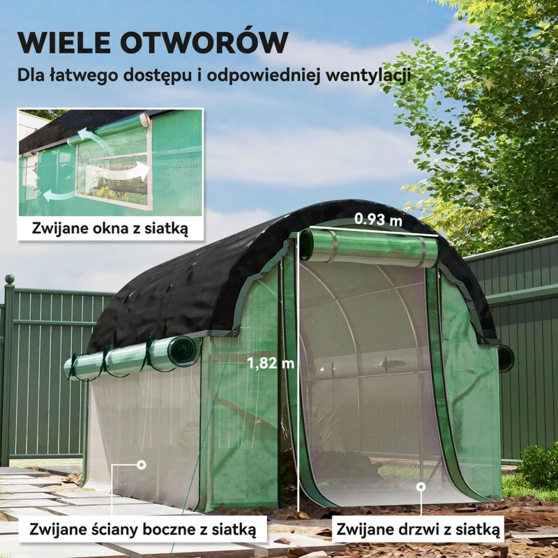 Szklarnia 3x2x2 m, folia, 6 okien, drzwi rolowane
