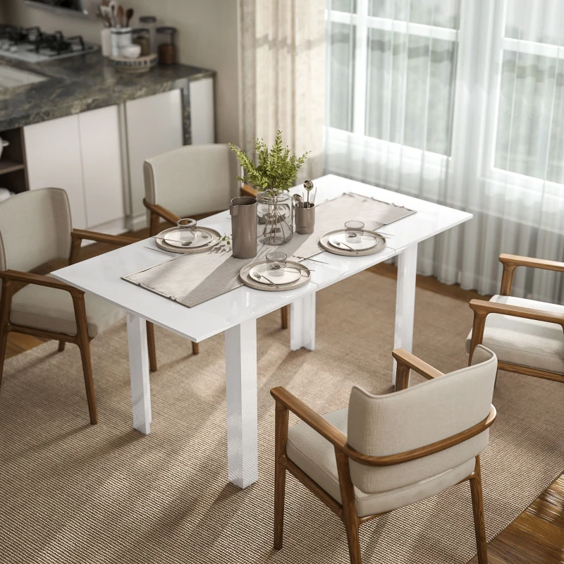 HOMCOM Stół rozkładany 120-160 x 80 cm, stół kuchenny dla 4-6 osób, nowoczesny stół jadalny, biały połysk