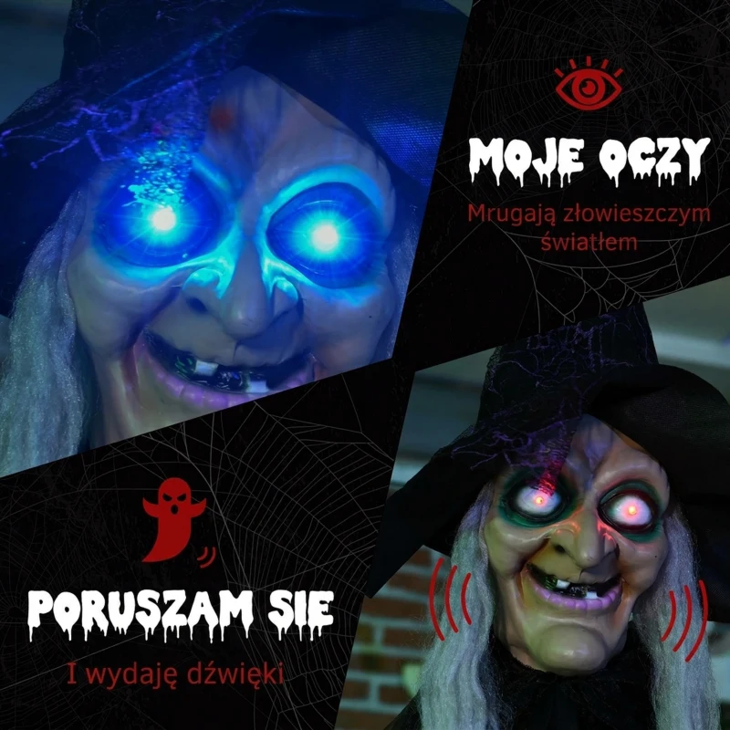 Dekoracja Halloween 183 cm, Czarownica z LED i dźwiękiem