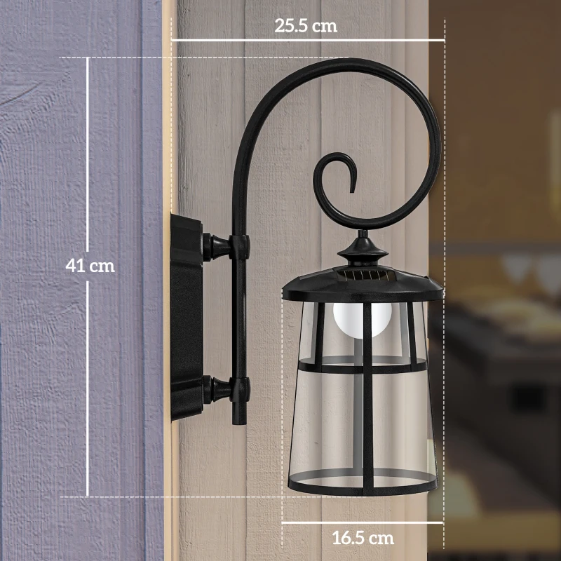 Outsunny Lampada da Giardino con Pannello Solare, Impermeabile IP44 e Accensione Automatica, Nero