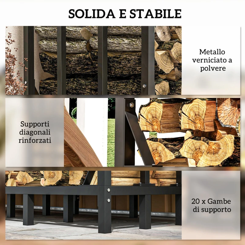 Outsunny Portalegna da Esterno in Metallo Rinforzato con Copertura, Capacità di 2000kg, Nero