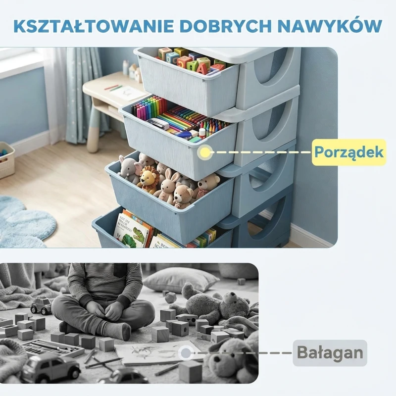 Szafka na zabawki dla dzieci, 4 poziomy, pojemniki na przechowywanie