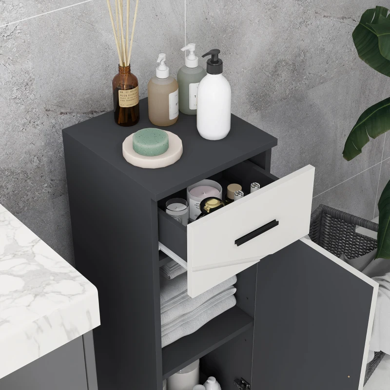 kleankin Mobiletto Bagno in Truciolato con Cassetto e Armadietto a 2 Livelli Regolabili, 30x30x82 cm, Grigio