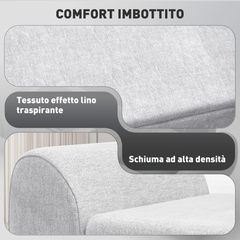 HOMCOM Panca Contenitore Fondo Letto con Braccioli in Tessuto, Gambe in Legno e Vano da 53.8L, 132x42x50 cm, Grigio