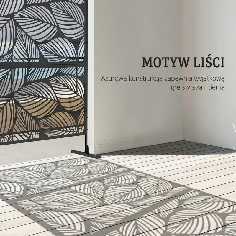 Outsunny Parawan Ogrodowy Metalowy z Motywem Floralnym, 122 x 45 x 198 cm, Czarny