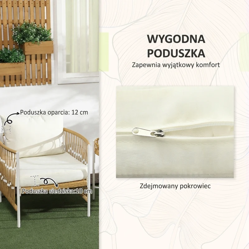 Outsunny Zestaw bistro 3-częściowy Zestaw mebli ogrodowych Gartensitzgruppe, PE rattan, 72 cm x 66 cm x 64 cm, Żółty+Cream