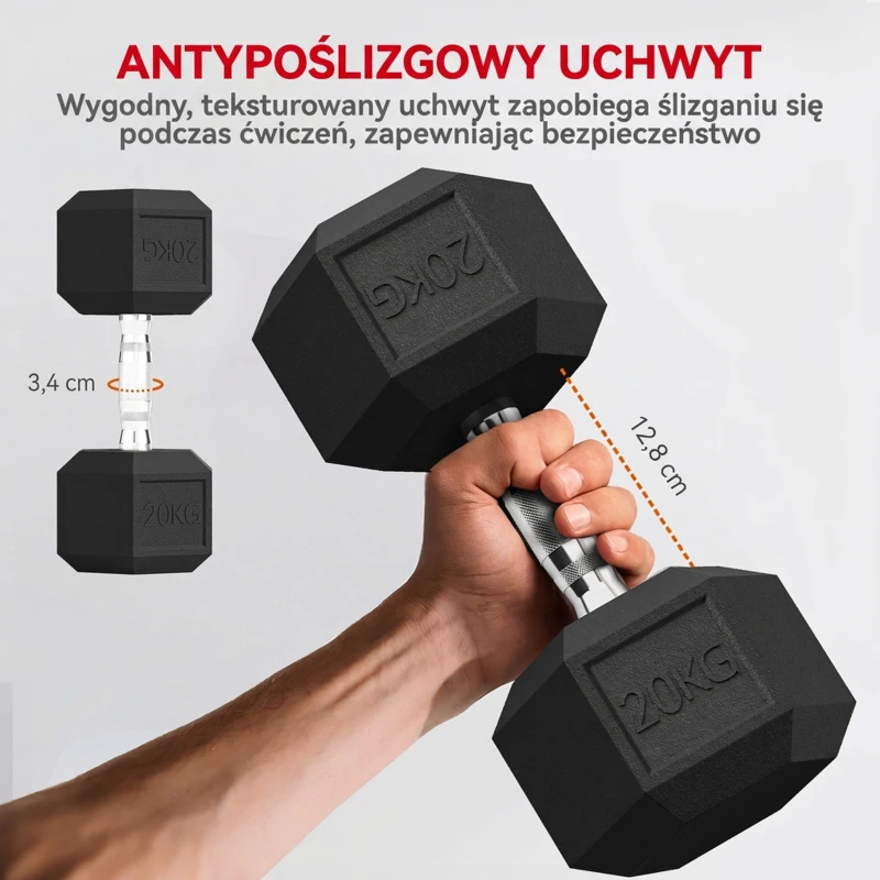 HOMCOM Hantle z teksturowanym uchwytem, żeliwne, 2 x 20kg do domu, siłowni, treningu siłowego