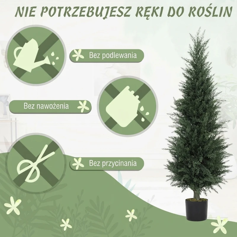 HOMCOM Sztuczna Cyprysowa Roślina 120 cm z Mchem, Odporna na UV Plastikowa Roślina w Doniczce, Dekoracyjny Sztuczny Drzewko do Salonów, Sypialni, Biur, Ogrodów, Prezent