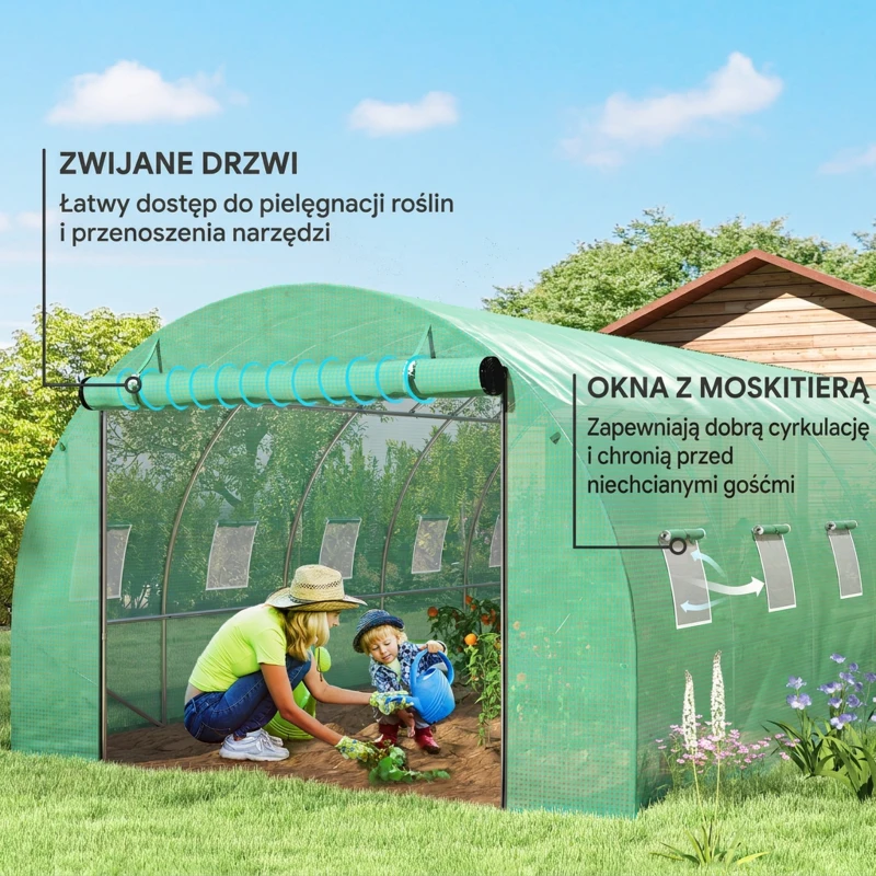 Szklarnia 6x3x2 m, folia, 12 okien, drzwi rolowane