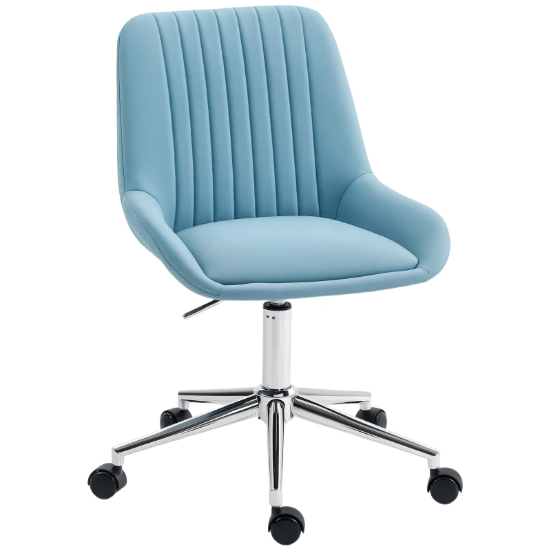 HOMCOM Sedia per Scrivania ad Altezza Regolabile con 5 Rotelle, in Silicone PU, Schiuma e Acciaio, 52x58x80-90 cm, Blu