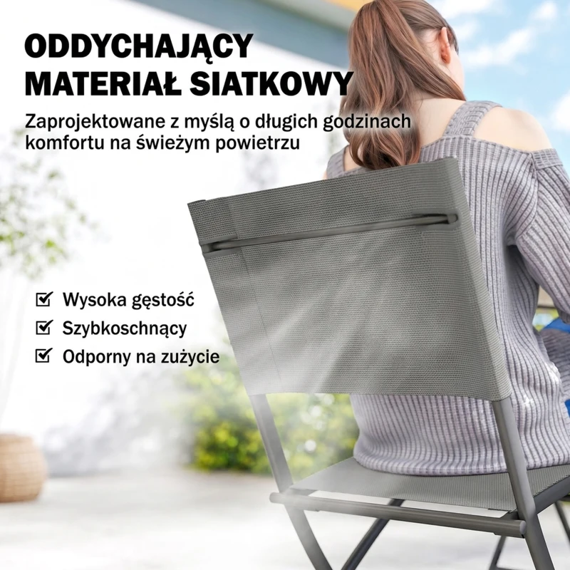 Outsunny Zestaw Mebli Ogrodowych Składany 5-częściowy Stół z 4 Oddychającymi Krzesłami w Stylu Drewna, Kompaktowy