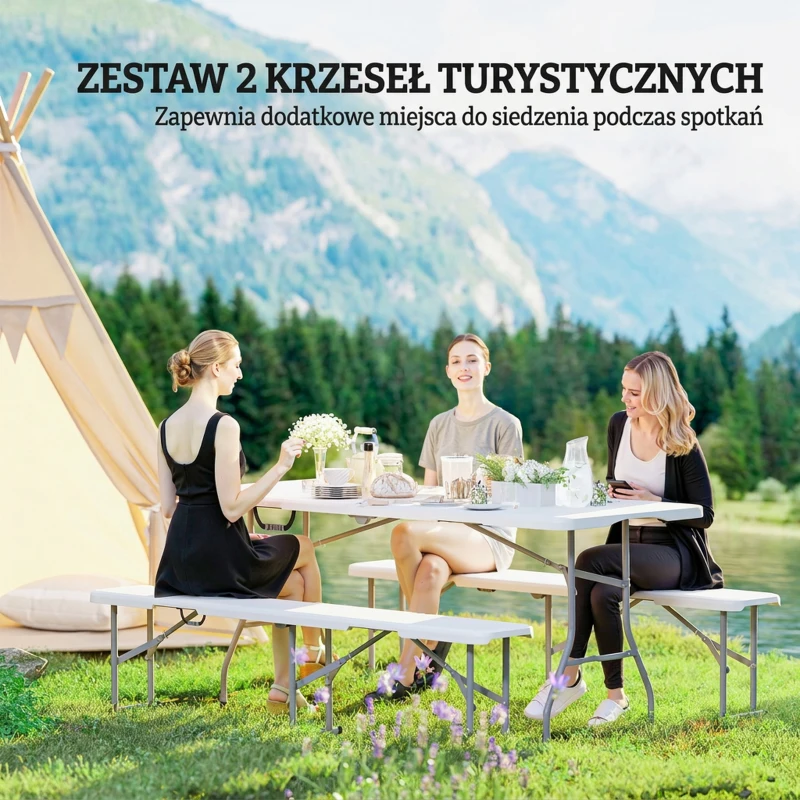 Ławka piknikowa składana z uchwytem, metalowe nogi