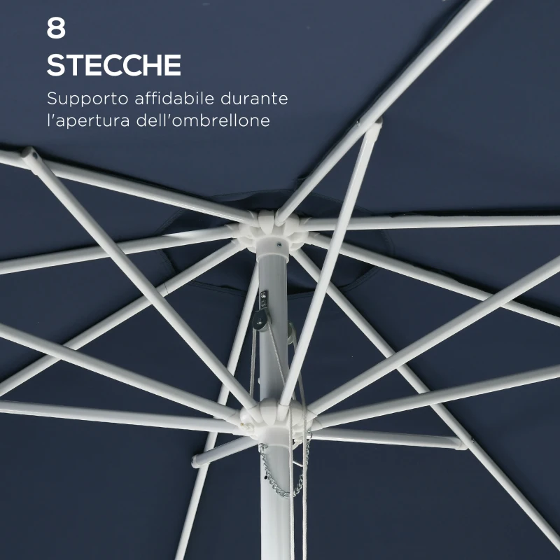 Outsunny Ombrellone da Giardino ad Altezza Regolabile in Metallo e Poliestere, Ø292x242 cm, Blu Scuro