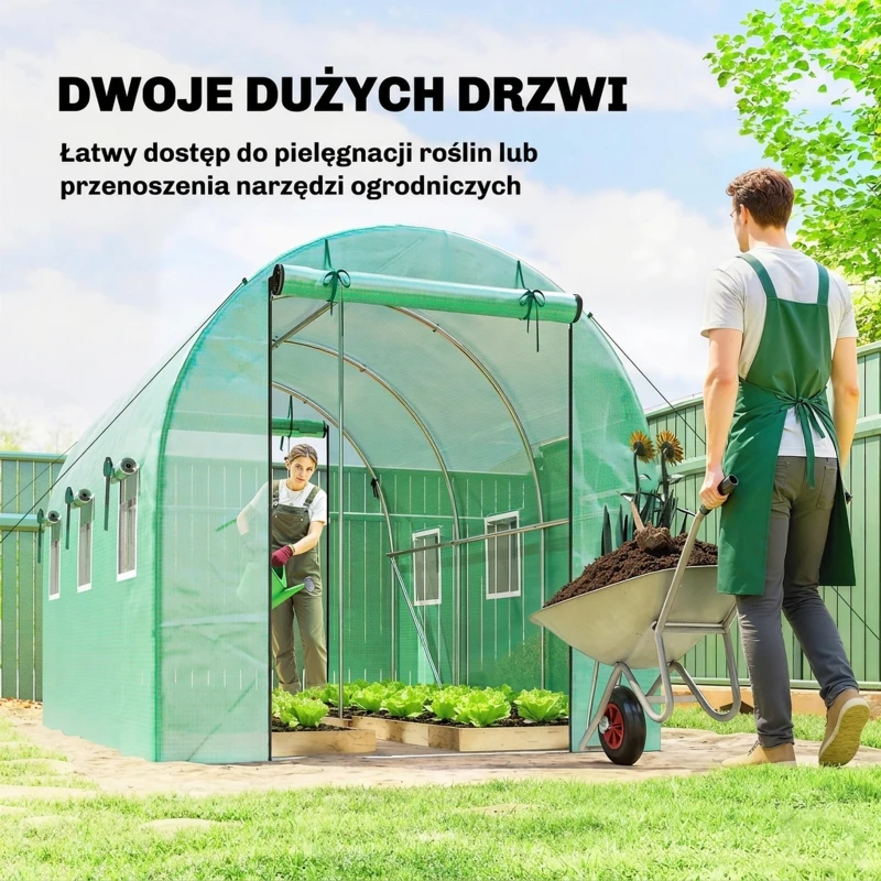 Outsunny Szklarnia 3 x 2 x 2 m Szklarnia foliowa z 2 zwijanymi drzwiami i 6 siatkowymi oknami, zielona