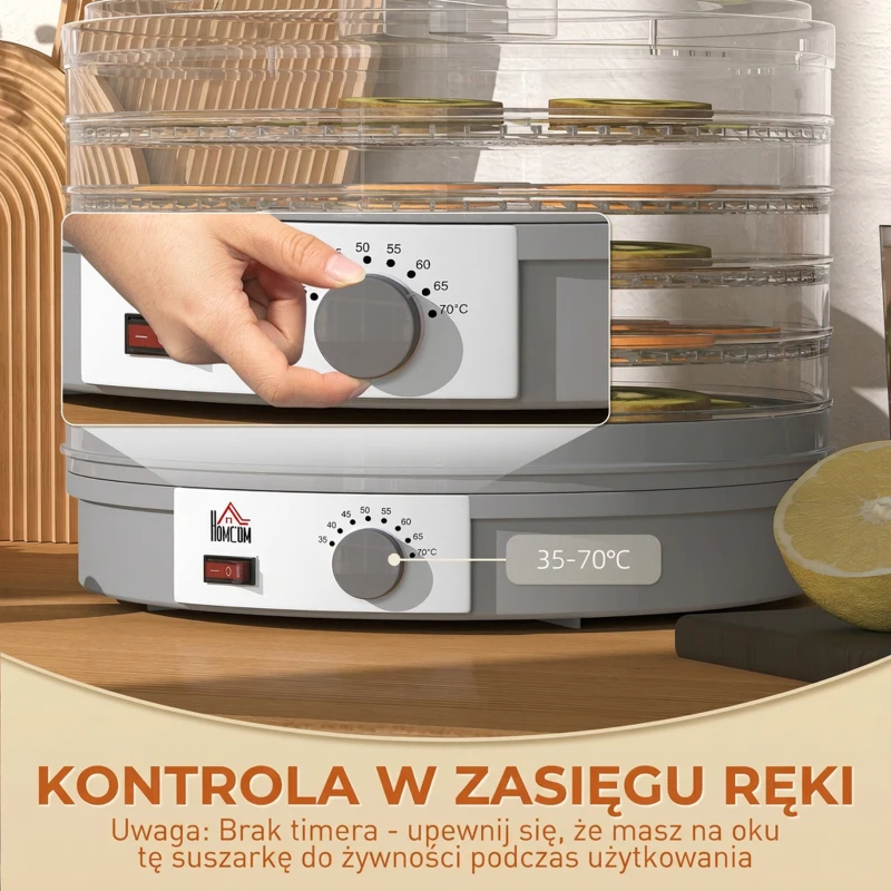 HOMCOM 5-warstwowa suszarka do żywności, 245W, z regulacją temperatury, szara