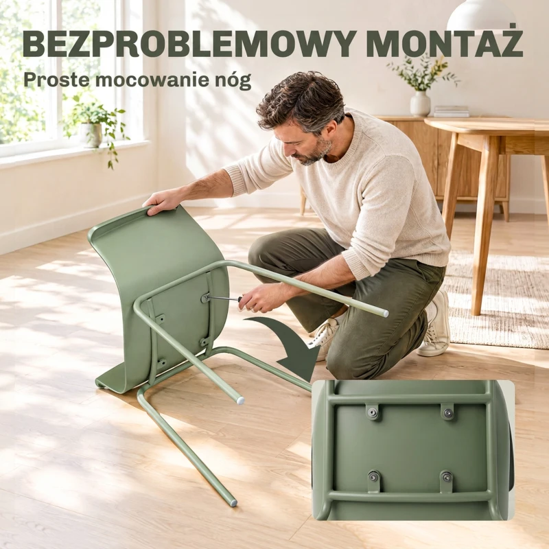 Zestaw 4 krzeseł ogrodowych, z oparciem i podłokietnikami, Zielony