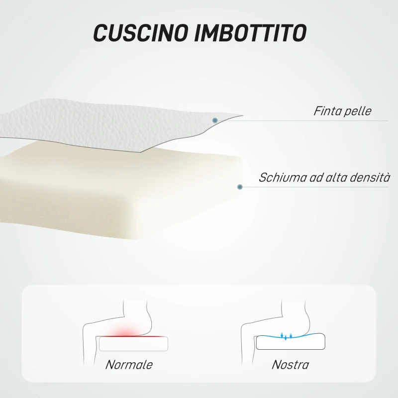 HOMCOM Sedia da Ufficio Regolabile con Rivestimento a Bottoni, in Pelle PU, Schiuma e Acciaio, 44x50x78-88 cm, Bianco