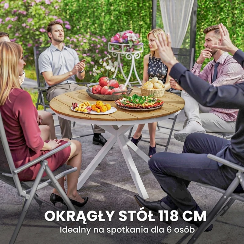 Stół ogrodowy Ø118cm, aluminiowy, odporny na warunki atmosferyczne