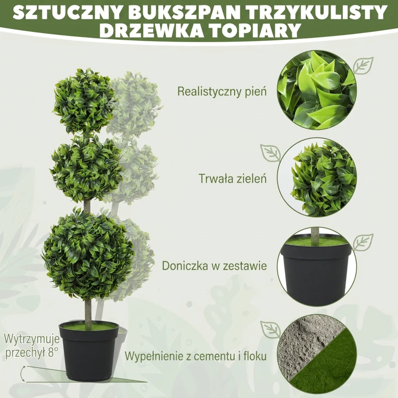 HOMCOM Zestaw 2 Sztucznych Buxusów Duży 100cm, Sztuczne Rośliny w Doniczce, Drzewko Sztuczne Jak Prawdziwe do Salonu Sypialni Biura Ogrodu Nowoczesna Dekoracja Prezent