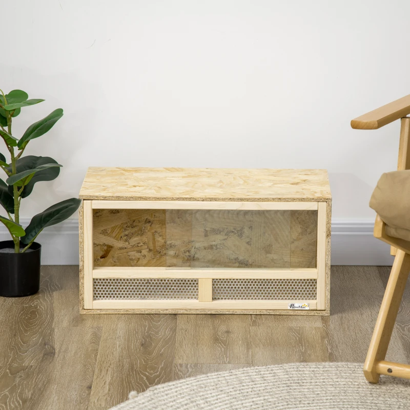 PawHut Terrario per Rettili in Legno con Porte in Vetro Scorrevoli e Pannelli in Rete, 60x29.5x29.5cm