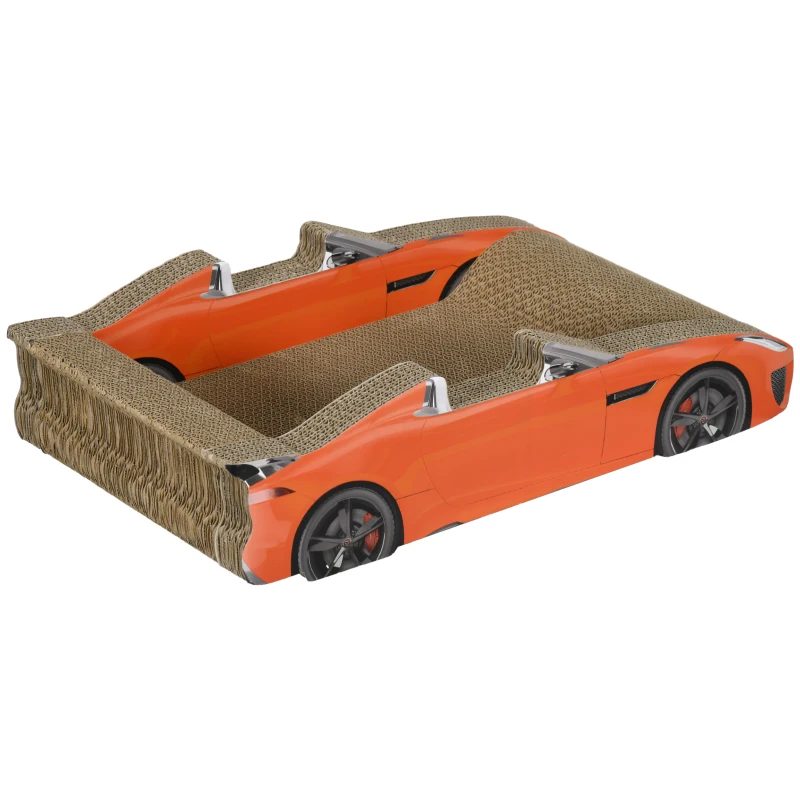 PawHut Cuccia per Gatti Tiragraffi a forma di Auto con Trattamento ad Erba Gatta, in Cartone Ondulato, 50x30x12.5 cm, Rosso