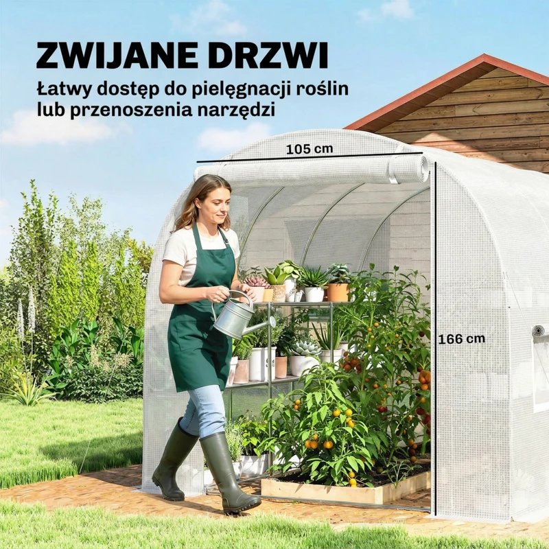 Outsunny Szklarnia foliowa 2,7 x 2 x 2 m z półkami, rolowanymi drzwiami, 6 oknami, wspornikami