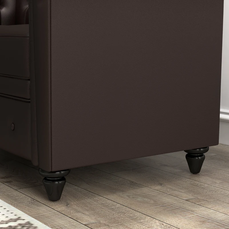 HOMCOM Divano 2 Posti stile Chesterfield con Cuscino Rimovibile, in Ecopelle, Legno e Metallo, 160x84x80 cm, Marrone