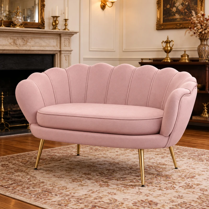 HOMCOM Divano 2 Posti in Velluto con Schienale a Conchiglia, 130x77x77cm, Rosa