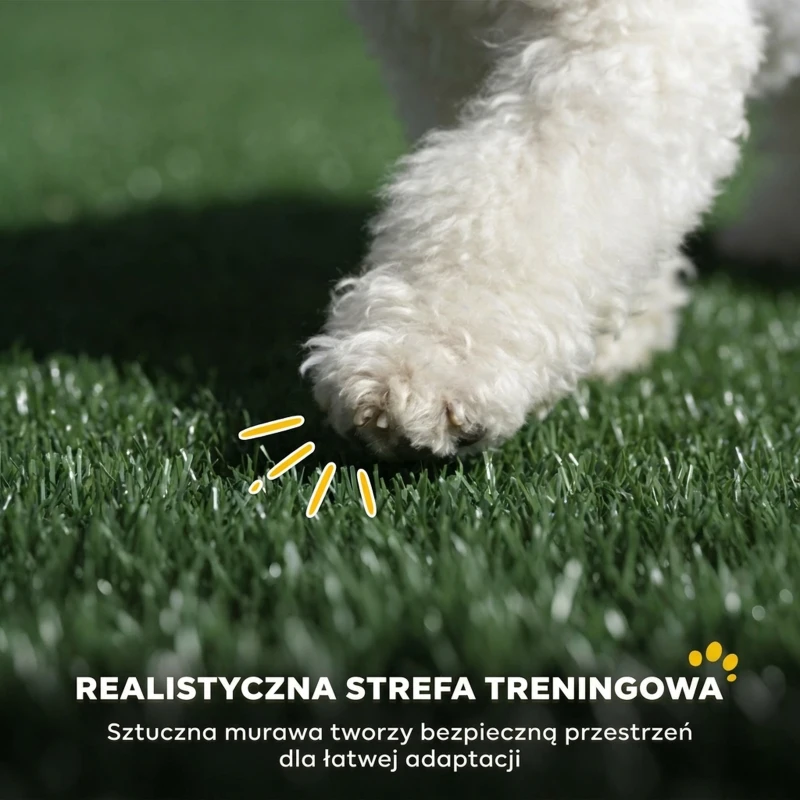 PawHut Toaleta dla psa 75 x 51 cm z trawą sztuczną, wysokimi ściankami, wysuwaną tacą i systemem odprowadzania - Czarna