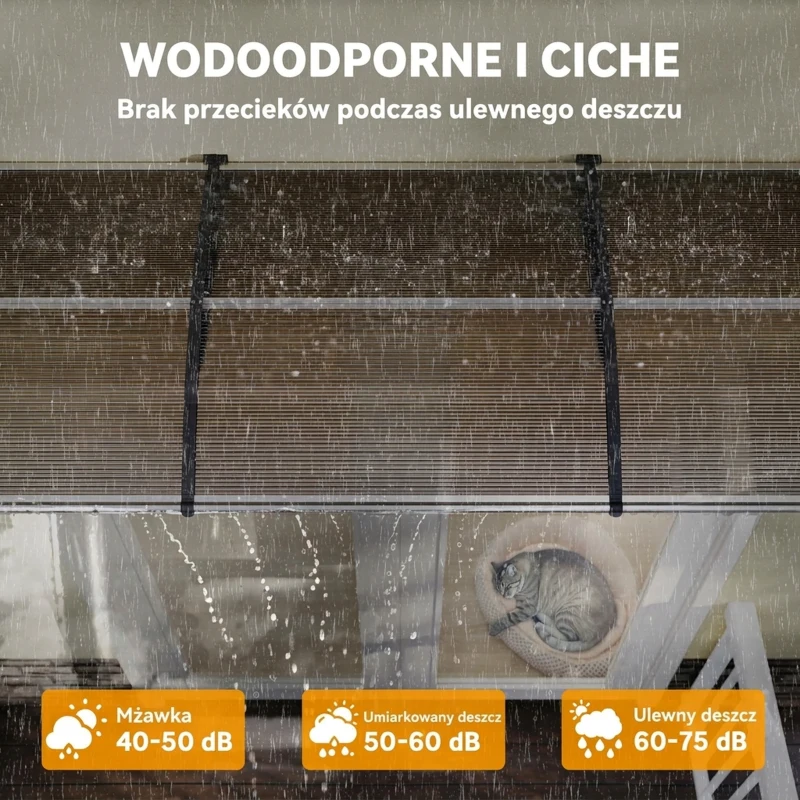 Outsunny Zadaszenie do drzwi/fenestrów, odporne na warunki atmosferyczne, brązowe, aluminiowe wsporniki/poliwęglan, 303x96x27 cm, czarne