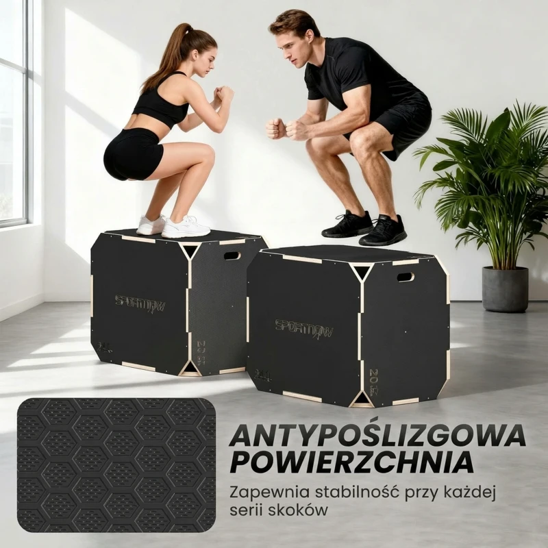 SPORTNOW 3-w-1 Plyo-Box, skrzynia do skoków z otworami na uchwyty, do treningu w domu i na zewnątrz, 3 wysokości skoków, drewno, czarny