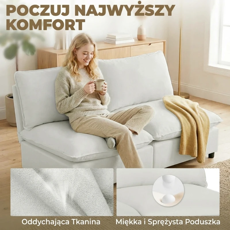 HOMCOM 2-osobowa sofa, 146 cm modułowa sofa z ekoskóry z szerokim i głębokim siedziskiem, grubymi poduszkami, łatwy montaż, Szara