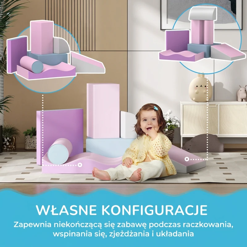 HOMCOM Miękkie klocki dla dzieci, rozwijające kreatywność, skóra ekologiczna, 40x40x20 cm, Wielokolorowy, 1-3 lata