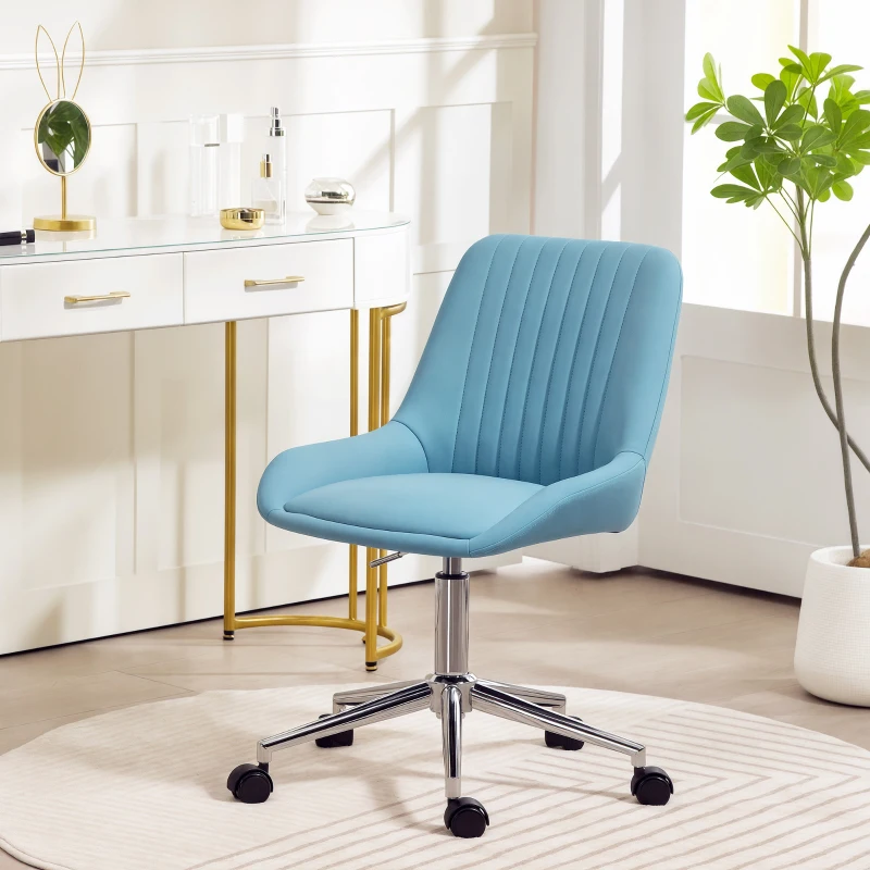HOMCOM Sedia per Scrivania ad Altezza Regolabile con 5 Rotelle, in Silicone PU, Schiuma e Acciaio, 52x58x80-90 cm, Blu