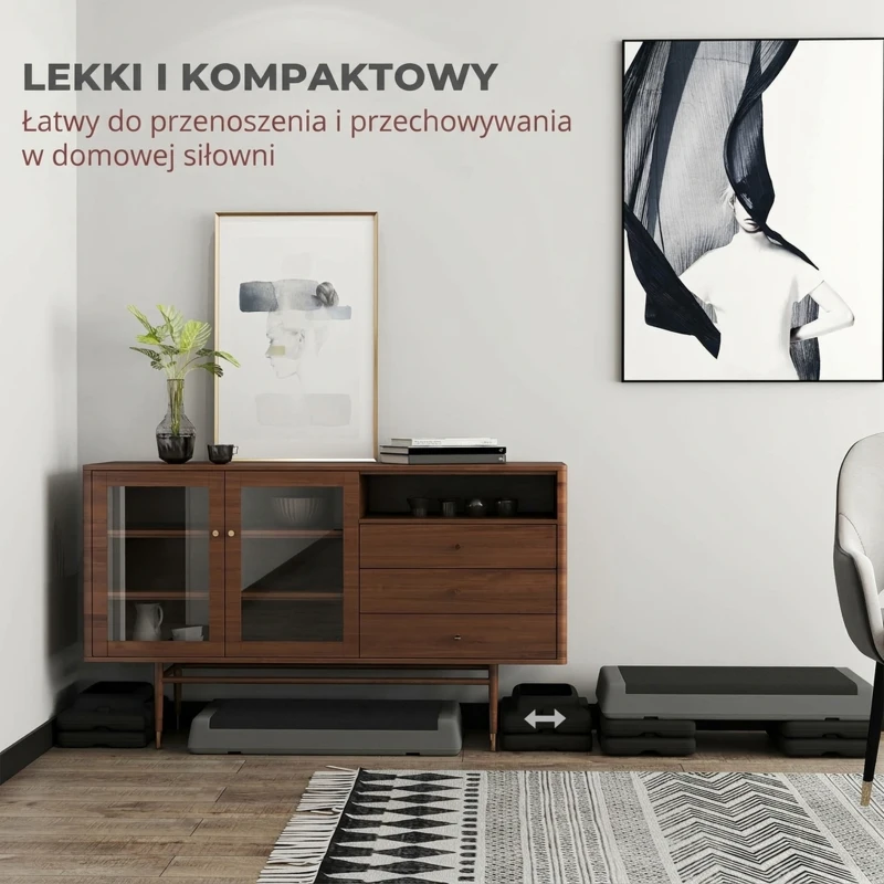 Stepper fitnessowy, regulowana wysokość, do domu, szary