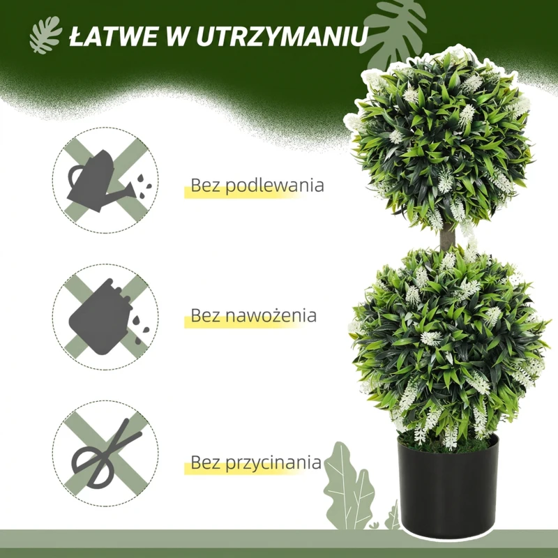 HOMCOM Zestaw 2 sztucznych drzewek lawendowych, wysokość 70 cm, sztuczne rośliny w doniczkach, UV-odporne kwiaty sztuczne, idealne do salonu sypialni biura ogrodu