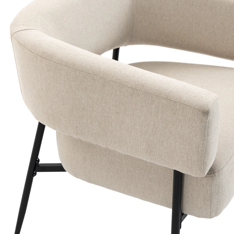 HOMCOM Fauteuil voor Woonkamer, Loungestoel met Dik Kussen, Gestoffeerde Relaxstoel in Linnenlook met Stalen Frame, Beige