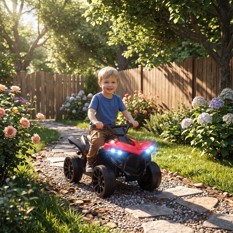 AIYAPLAY Quad Elettrico per Bambini ATV con Batteria Ricaricabile 6V, Fari LED e Musica, Età 18-56 Mesi, Rosso